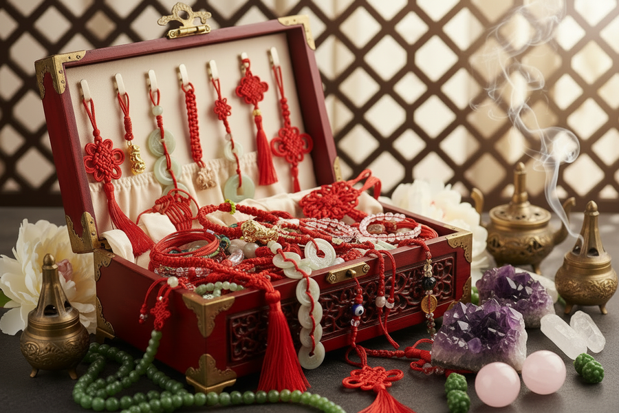 Oriental Box with Crystals Around It