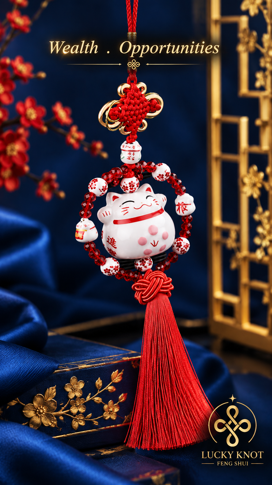 Maneki Neko Fortune Halo Car Charm
