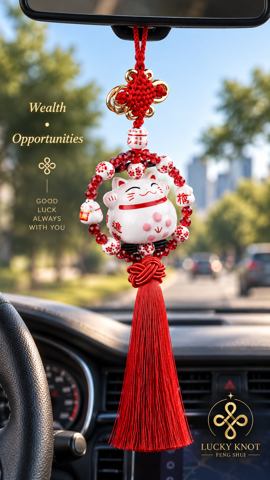 Maneki Neko Fortune Halo Car Charm