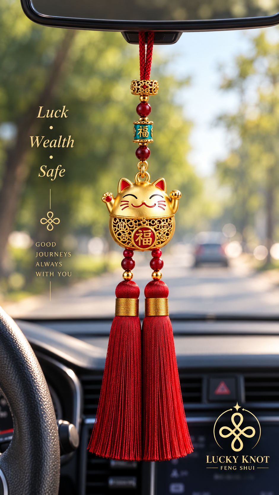 Maneki Neko Wealth & Luck Car Charm
