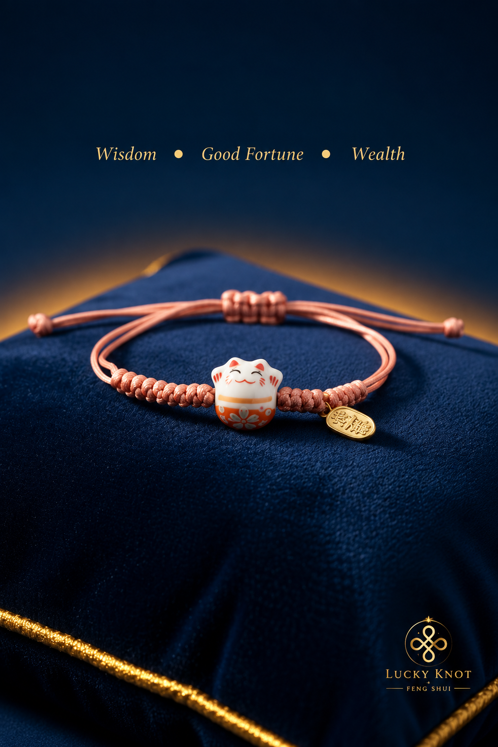 Maneki Neko Lucky Cat Bracelet - Pink
