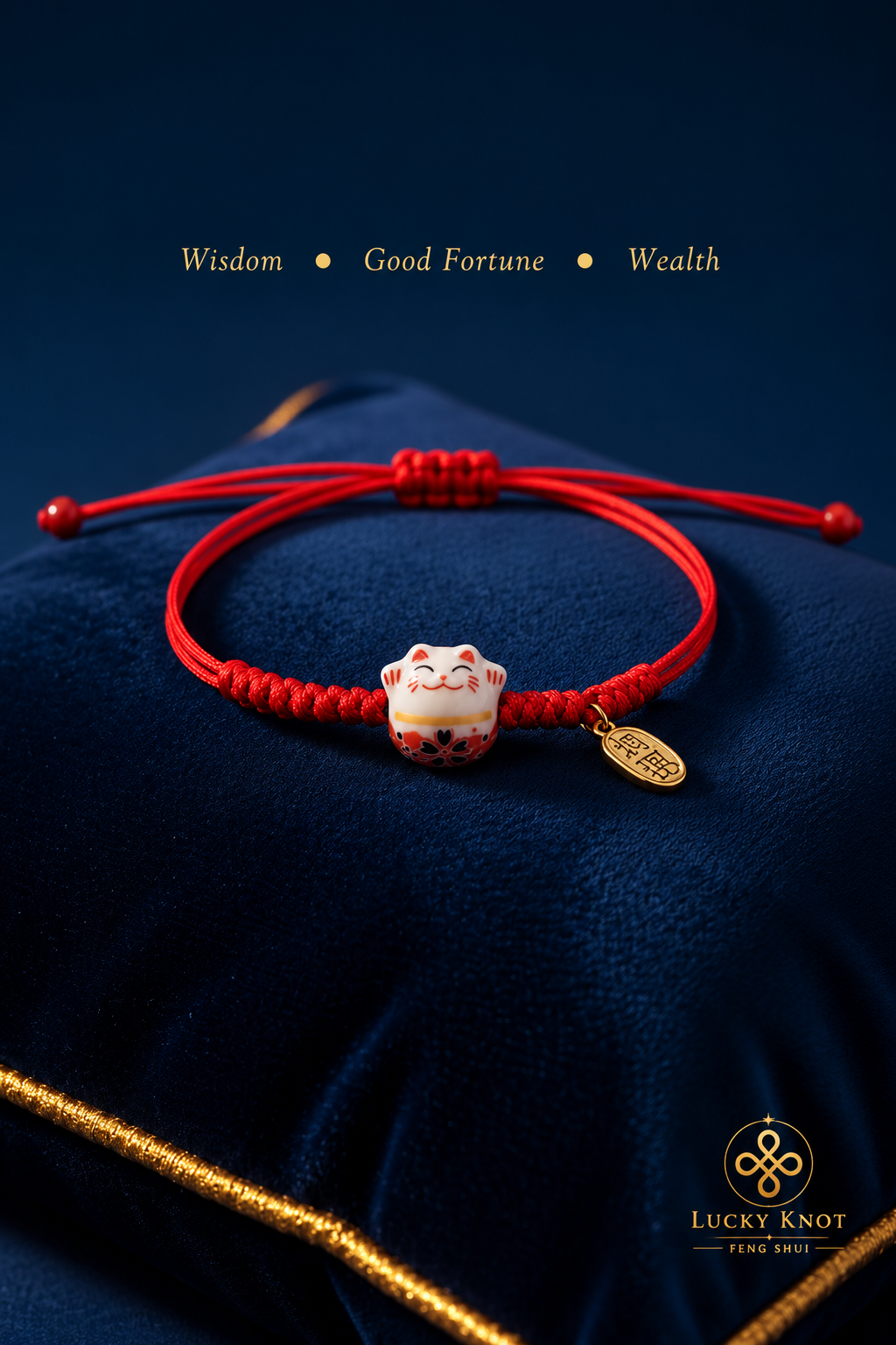 Maneki Neko Lucky Cat Bracelet - Red