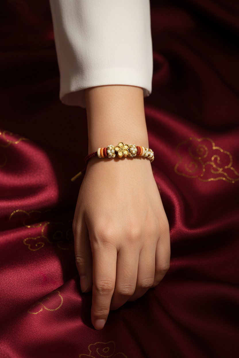 HW - Burgundy Cream Gold Flower Bracelet